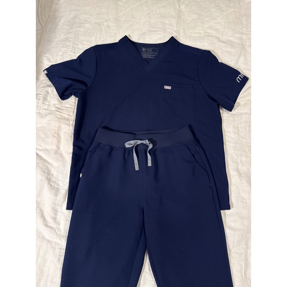 FIGS Navy Blue Scrub Set Mens Large Leon V-Neck Top & Zamora Jogger Pants